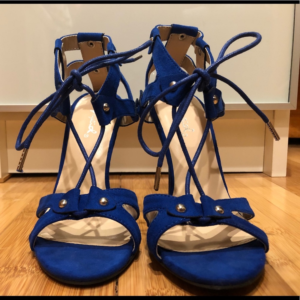 Blue lace up heels